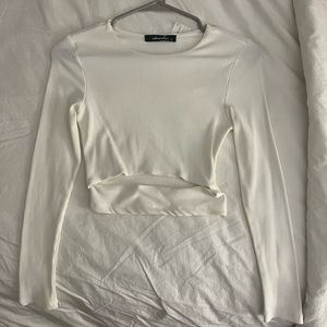 Olivaceous Cropped White Long Sleeve with Cut Out